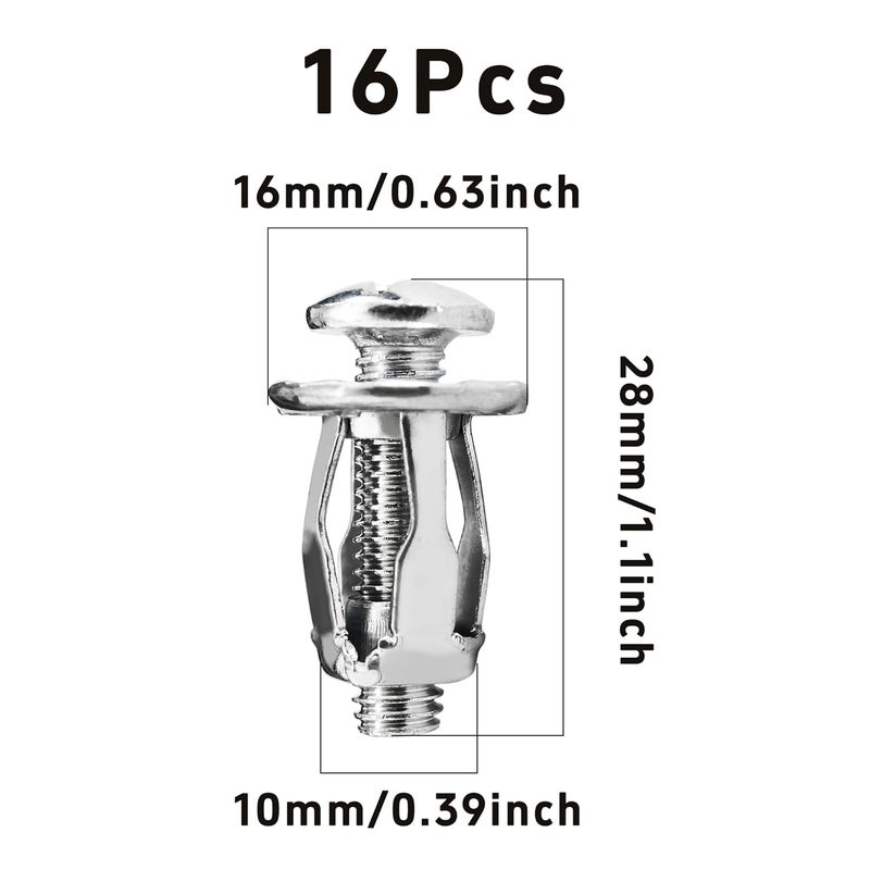 AUXBC 16PCS M6 x 25mm Petal Nuts, Expansion Screw Jack Nuts, Carbon Steel Rustproof Corrosion-Resistant Fasteners for Securing Thin Soft Wall, Hollow Wall, Iron Skin, Metal Plate Frame Container Tag - Image 2